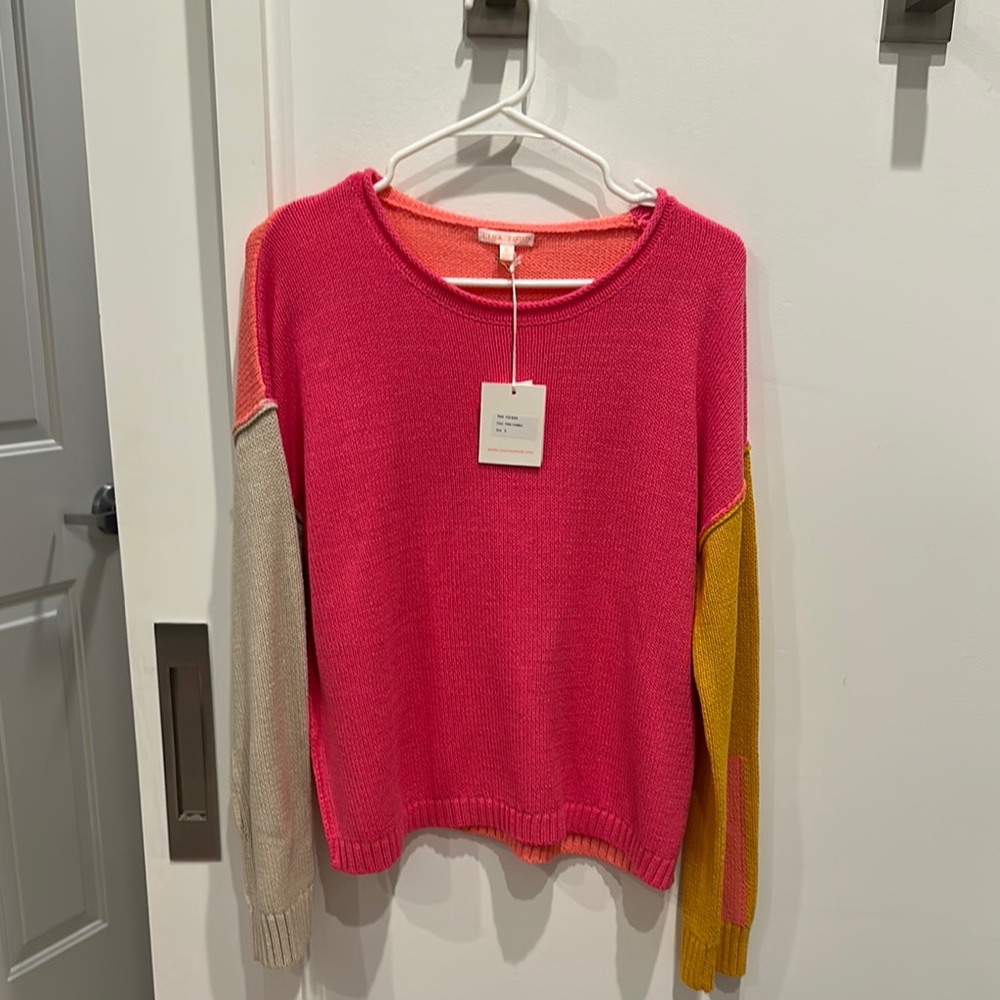 Lisa Todd Color-Block Crew Neck Sweater Pink Yellow